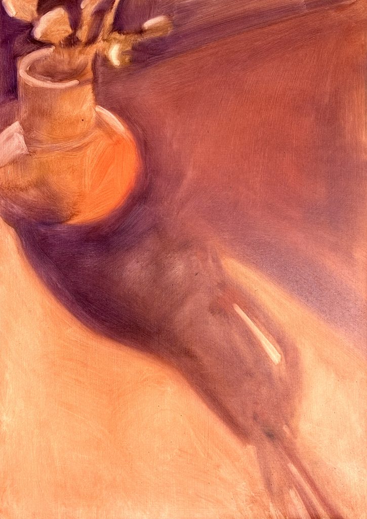 Beautiful things happen in the shadows. Meditations on a Clove Branch – underpainting, 50x70cm, oil on board, 2026