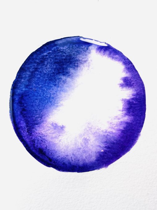 A series of six small, square watercolor paintings (15x15 cm) titled "Parallel Universes." Each piece features a unique, swirling cosmic nebula, showcasing the fluid and organic movement of pigments on paper. The collection includes vibrant pinks, deep purples, and a full spectrum of rainbow colors, representing newly created realities with delicate textures and celestial depth.